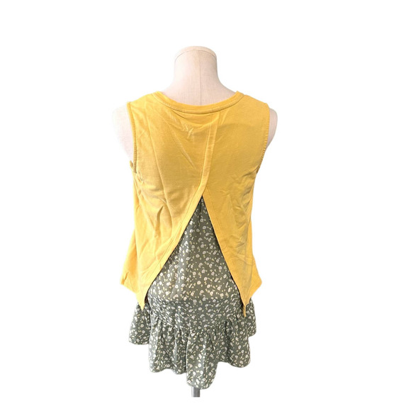 Sleeveless Mustard Yellow‎ Floral Tiered Tank Top Casual Everyday Stylish - Picture 3 of 7